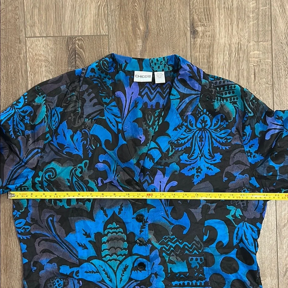 CHICO’S 100% Silk Blue and Black Patterned Lightweight Blazer Jacket - Picture 6 of 8
